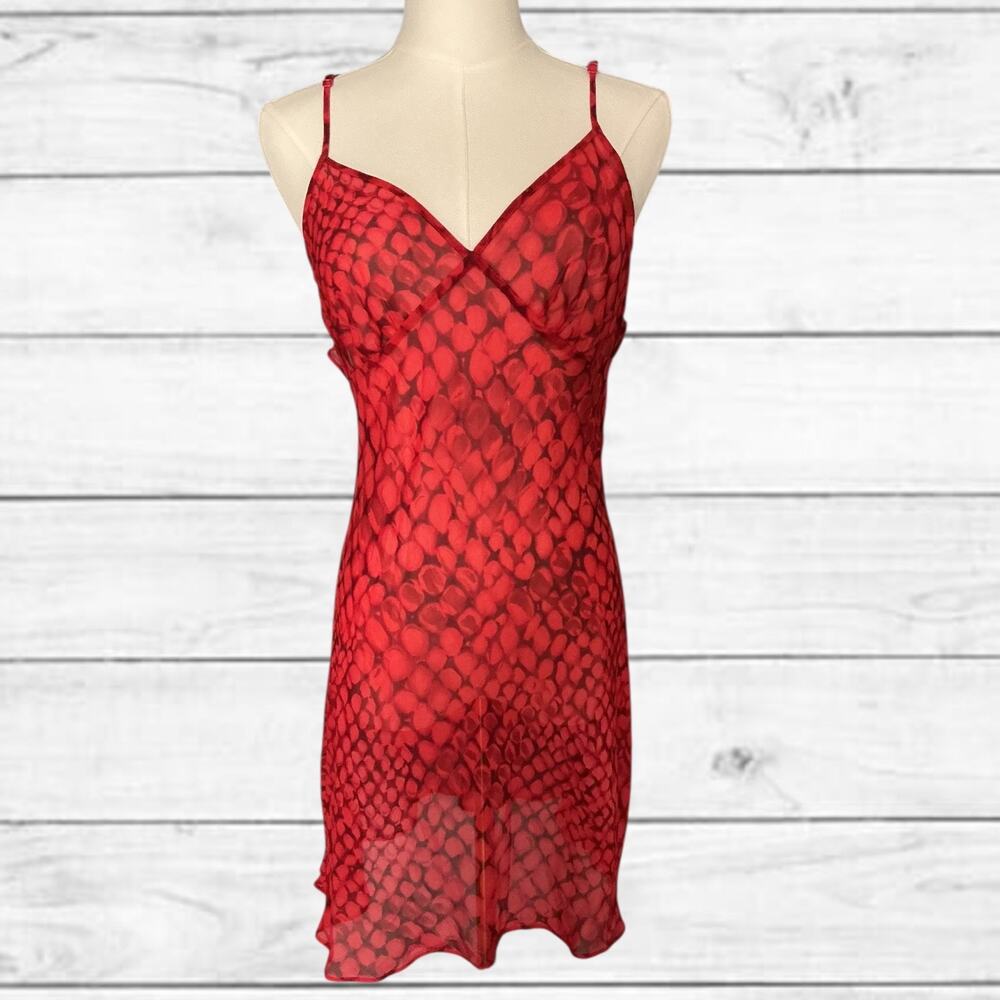 103.  NWT RARE Vintage Victoria’s Secret Red Snake Print 100% Silk Slip Dress M